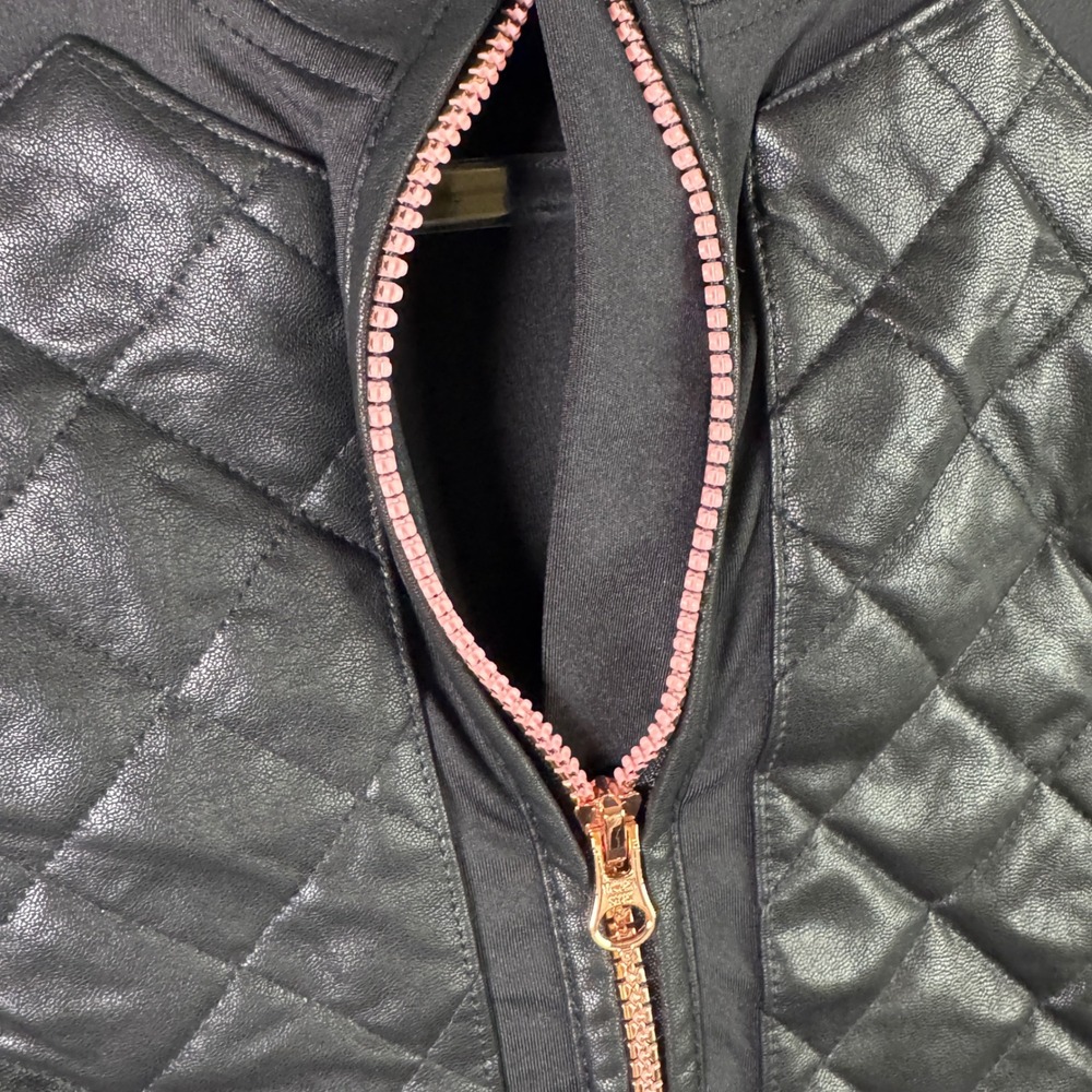 Victoria Sport Quilted Faux Leather Moto Jacket Rose Gold Black XS Athleisure - Picture 7 of 7